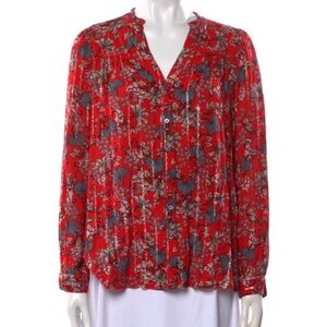 BA&SH Edgy Red Floral Button Down Blouse Women's Size 8 Medium